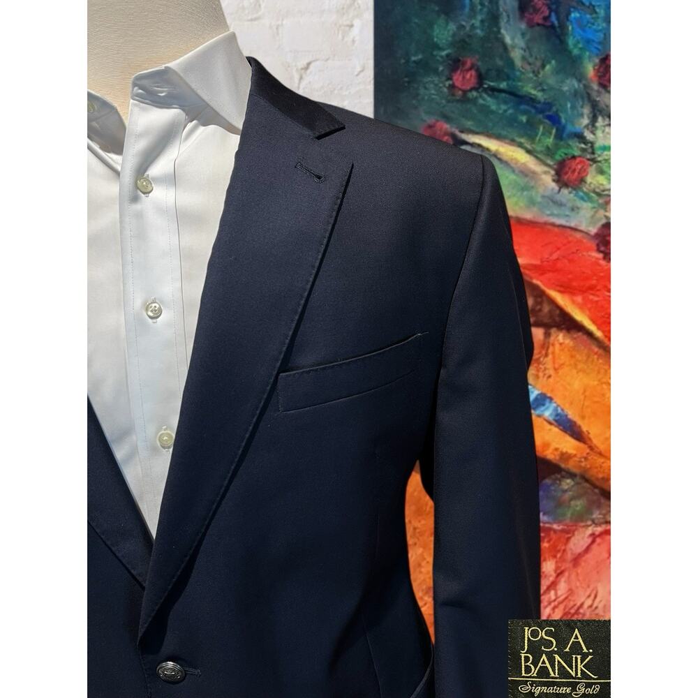 Jos A Bank Signature Gold Men's 46L Navy Blue Blazer Antique Silver Tone Buttons - Picture 4 of 16